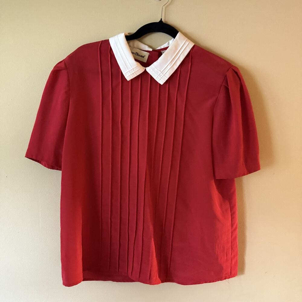 Retro Coquette Dollcore Mod 60s/80s Secretary, Vintage Quirky Twee Blouse 10 Red